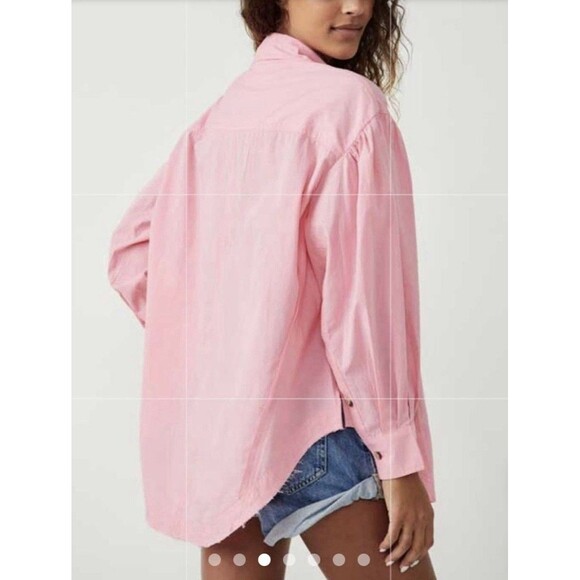 FREE PEOPLE Womens Poplin Tunic Top Button-Down Oversized Blouse Pink Small NWOT - Picture 5 of 8